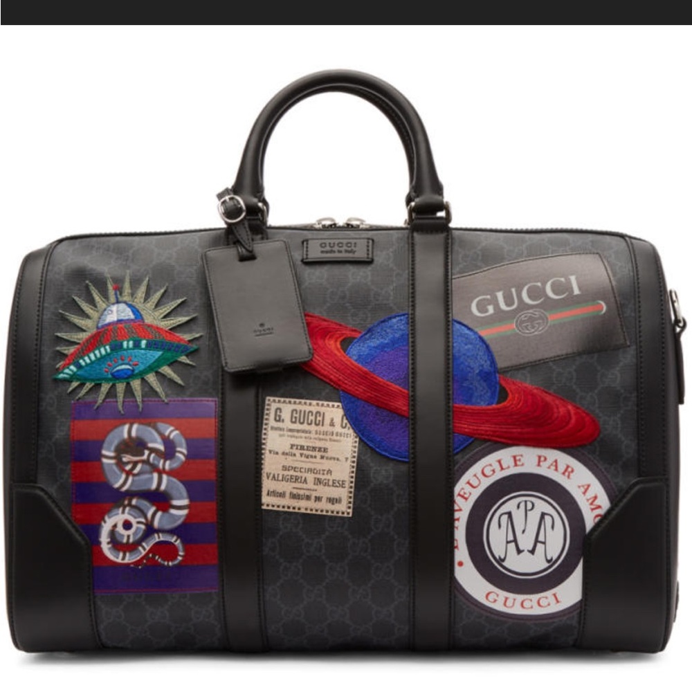 RARE Gucci Limited Edition Supreme Patches Duffel Bag Travel Bag Black Gray